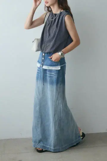 ESICA 레이어드 데님 롱 스커트