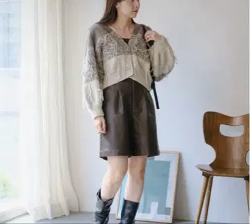 데미지 가죽 하프 팬츠