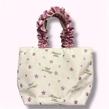 미사용 메종 드 플뢰르 프릴 핸들 토트백 사쿠라 튤 자수 잡화