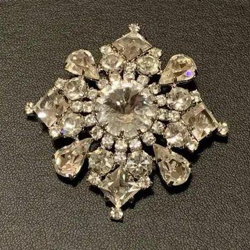 빈티지 클리어 큐빅 브로치 코스튬 주얼리