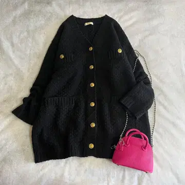 라운지 드레스 니트 가디건 골드 버튼