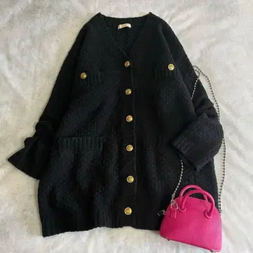 라운지 드레스 니트 가디건 골드 버튼