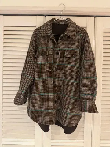 Diagram 체크 무늬 오버 사이즈 자켓 셔츠 브라운