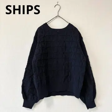 쉽스 2WAY 플라워 자카드 하프 지퍼 풀오버 네이비