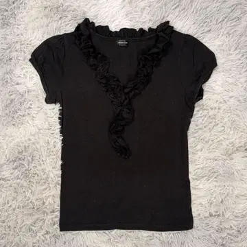 퀸즈 코트 여성용 반팔 블라우스 M 블랙 프릴 상의