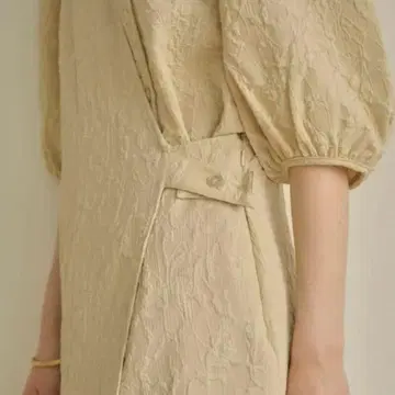 eaphi 롱 원피스 베이지 퍼프 슬리브 캐주얼