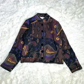 고급 키드 모헤어 니트 가디건 올 패턴 브라운 블랙 레트로