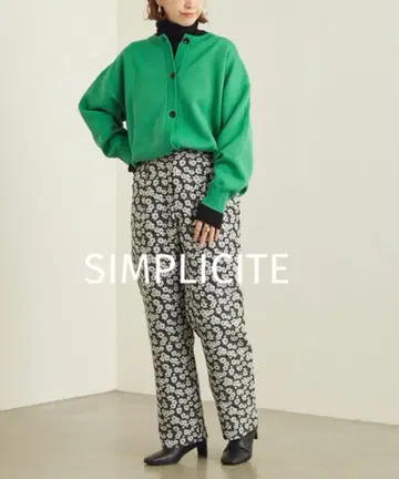 SIMPLICITE 자카드 턱 팬츠 꽃무늬 플라워 블랙 밴딩 와이드