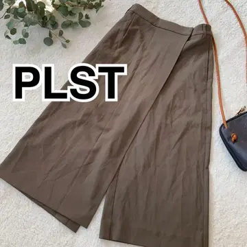 플라스테/랩 와이드 팬츠/브라운/린넨 블렌드/M 사이즈