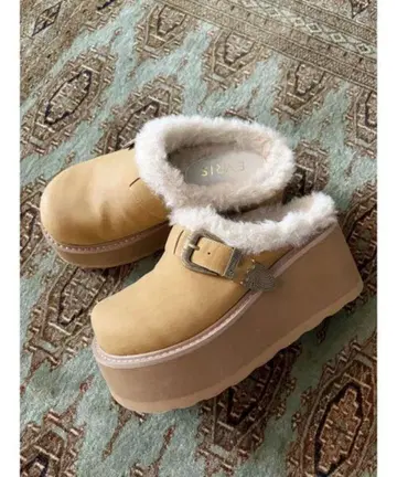 EVRIS 퍼 포함 슬립온 베이지