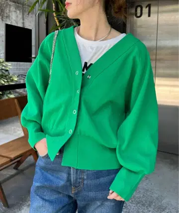 차오패닉 [세탁 가능] 경량 니트 컬러 가디건 그린 V넥