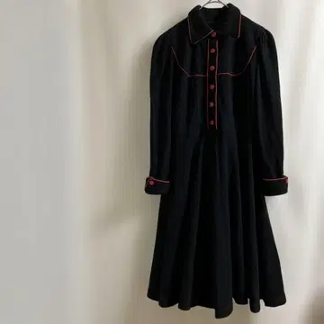 진짜 쇼와 레트로 원피스 블랙 플레어 스커트 앤티크