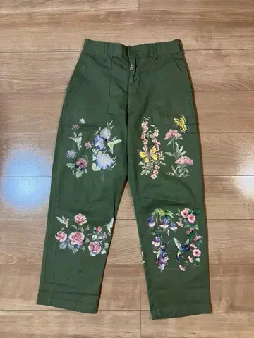 VIVACE 밀리터리 팬츠 군물 플라워 디자인 아트 빈티지