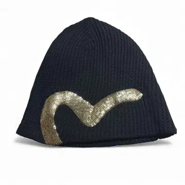 레어 EVISU 금 로고 스팽글 니트 모자 비니