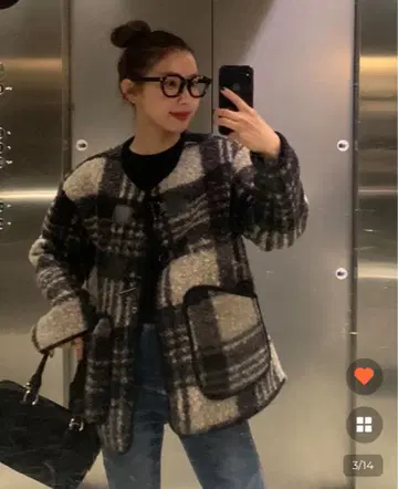 NUGU 더플 버튼 체크 자켓