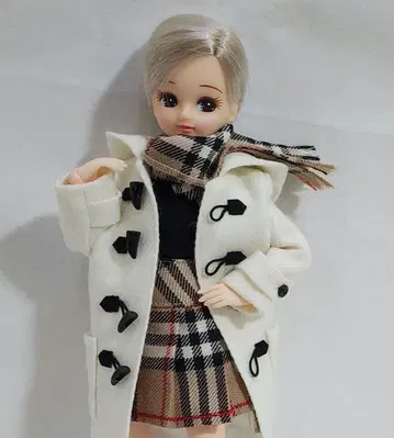 리카짱 사이즈 화이트 더플 코트 핸드메이드