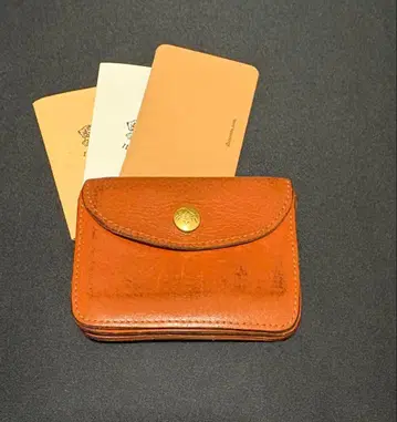 IL BISONTE 브라운 가죽 카드 케이스 동전 지갑 미니 지갑