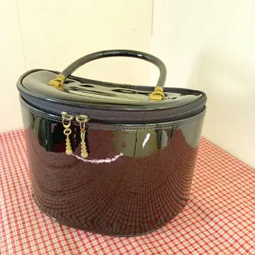 레트로 블랙 핸드백 광택 마감 반원통