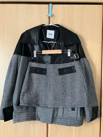 mix material BIG 라이더 자켓 스커트 셋업