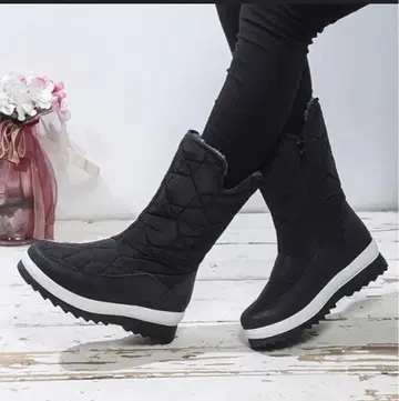 통굽 퀼팅 부츠 블랙 스노우 신발