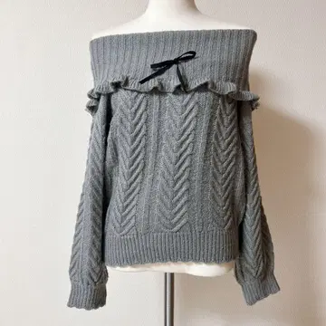 지뢰계 앙크루즈 오프숄더 니트 리본 그레이 긴팔