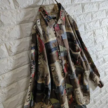 긴팔 셔츠 올 패턴 보태니컬 무늬 레이온 L 카키 그린