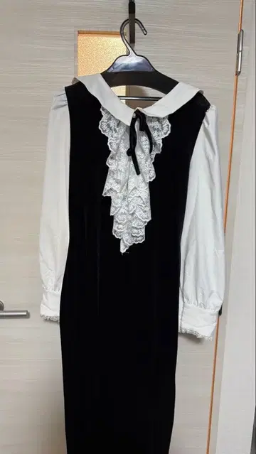 SHEIN FRIFUL 롱 원피스 블랙 레이스 리본 클래시컬