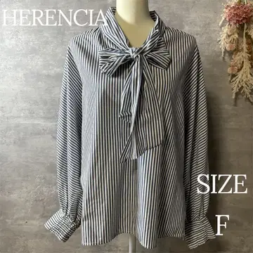 HERENCIA 빅 리본 스트라이프 블라우스 네이비 계열 프리 사이즈