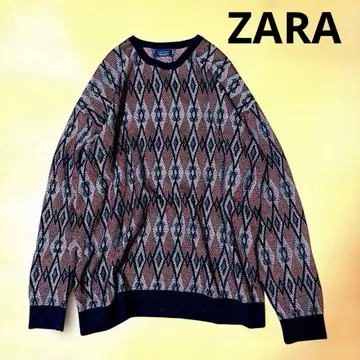 ZARA 자카드 니트 남성용 XL 지오메트릭 패턴 기하학 패턴
