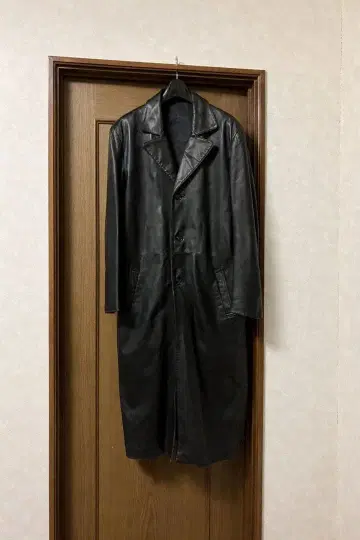 freedom 시어링 가죽 롱 체스터 코트 맥시 길이