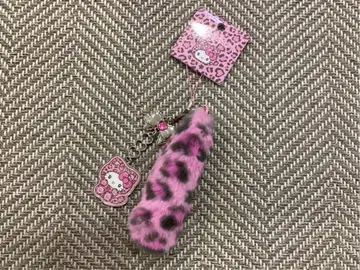 산리오 갸루 고양이 스트랩 헬로키티 레오파드 무늬 핑크