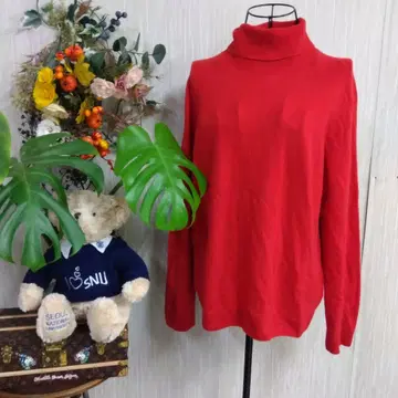 UNIQLO 빨간색 터틀넥 스웨터 캐시미어 100% XL 여성용