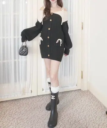 amerge 오프숄더 리본 원피스