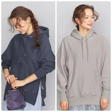 아메리카나 사이드 지퍼 후드 맨투맨 베이지