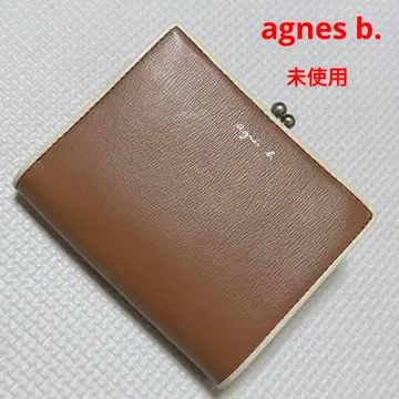 미사용 agnes b. 에네스베 가죽 가마구치 접이식 지갑 브라운