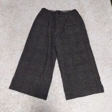 체크 무늬 다크 브라운 와이드 팬츠 7부 기장