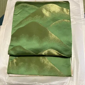 산 무늬 후쿠로 오비 그린과 베이지 리버서블 순수 실크