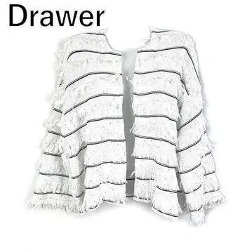 드로어 Drawer 가디건 스팽글 보더 프린지 화이트 블랙