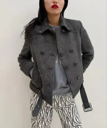 더블 브레스트 샤기 자켓 그레이