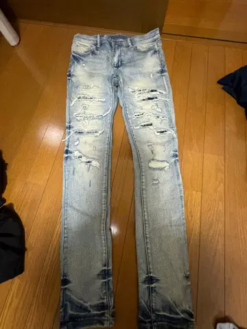 데미지 가공 스키니 청바지 라이트 블루