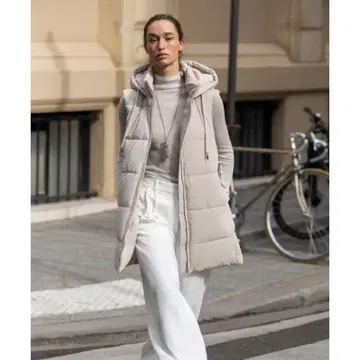 [새상품] ZARA 후드 부착 롱 퀼팅 베스트
