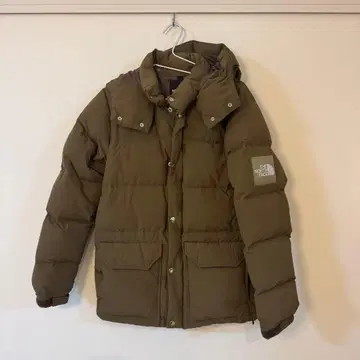 노스 페이 다운 자켓 카키 후드 부착