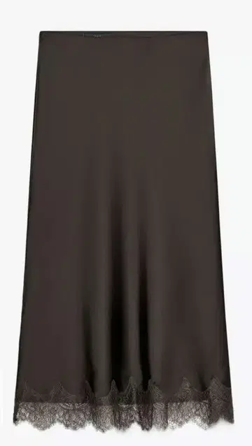 ZARA 새틴 레이스 미디 기장 스커트 초콜릿 브라운 XS