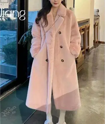 핑크 롱 코트 롱 보아 코트