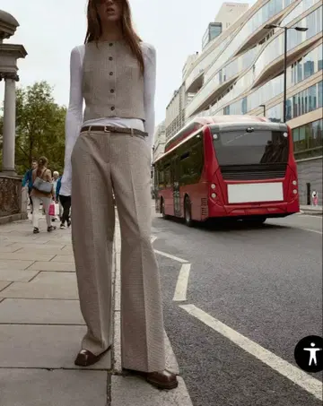 [ ZARA ] 체크 무늬 와이드 팬츠