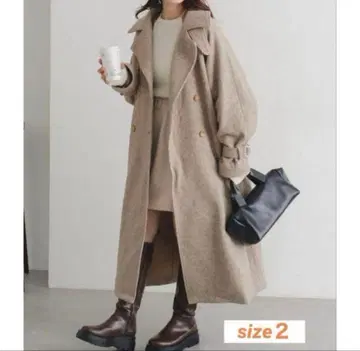 kastane 더블 브레스트 체스터 코트 사이즈 2 베이지