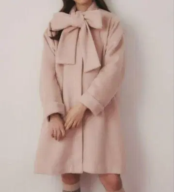 merry jenny 리본 포함 A라인 코트 핑크