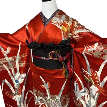 순수 실크 미사용에 가까운 새상품급 이중 기모노 후리소데 풀세트 7점