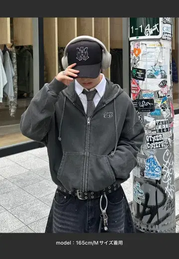 adamaste 더블 지퍼 후드티 다크 그레이