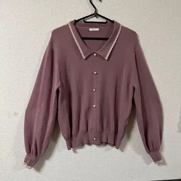 퍼플 카라 부착 니트 가디건